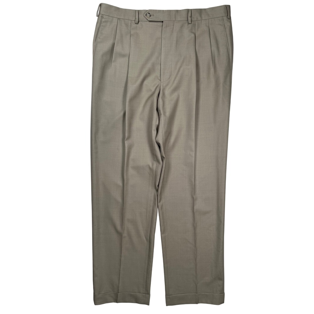 Samuelsohn Dress Pants Mens 38 Tan Wool Pleated Cuffed Academia Office Quiet Lux
